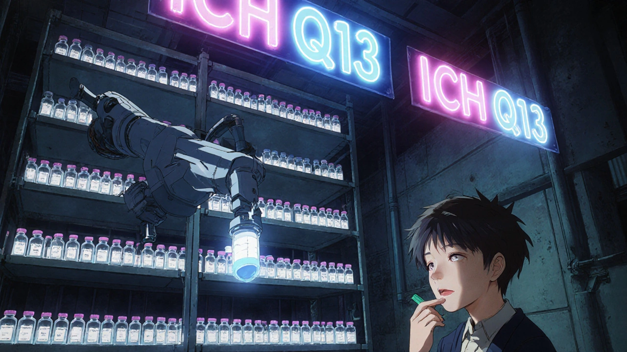 Vast underground stability chambers with thousands of drug vials under environmental controls.