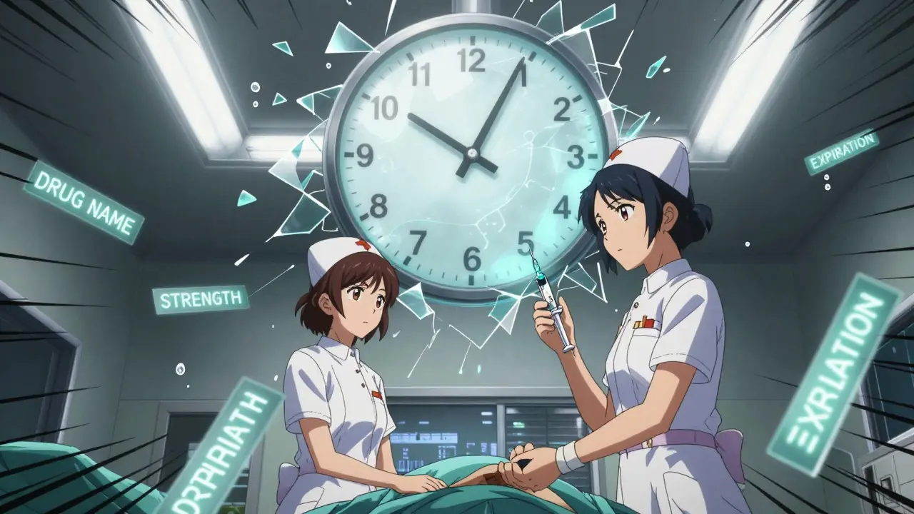 Two nurses face a life-or-dead moment with an unlabeled syringe as a countdown ticks down.
