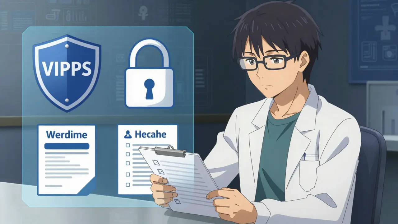 Anime expert checking safety list for safe online pharmacy purchase