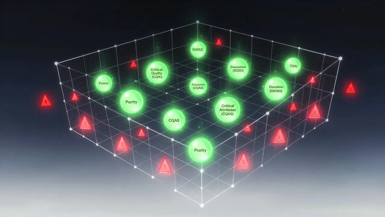 Glowing geometric grid representing design space concepts