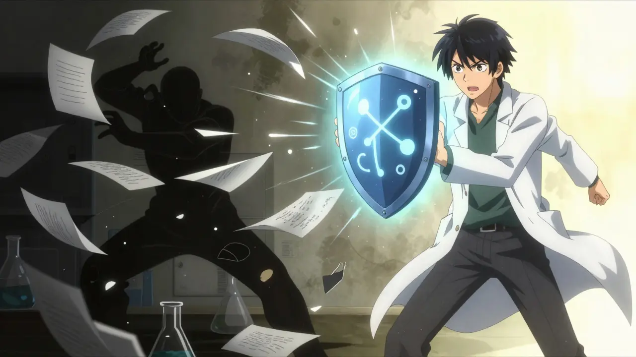 Heroic figure defeating chaos with scientific efficiency