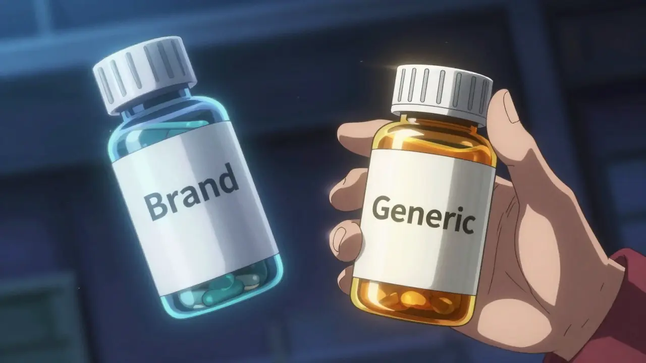 Heroic hand choosing generic atenolol over expensive brand name drug