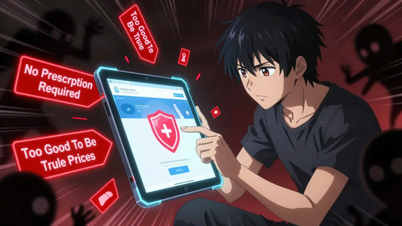 Anime character verifying safe online pharmacy site