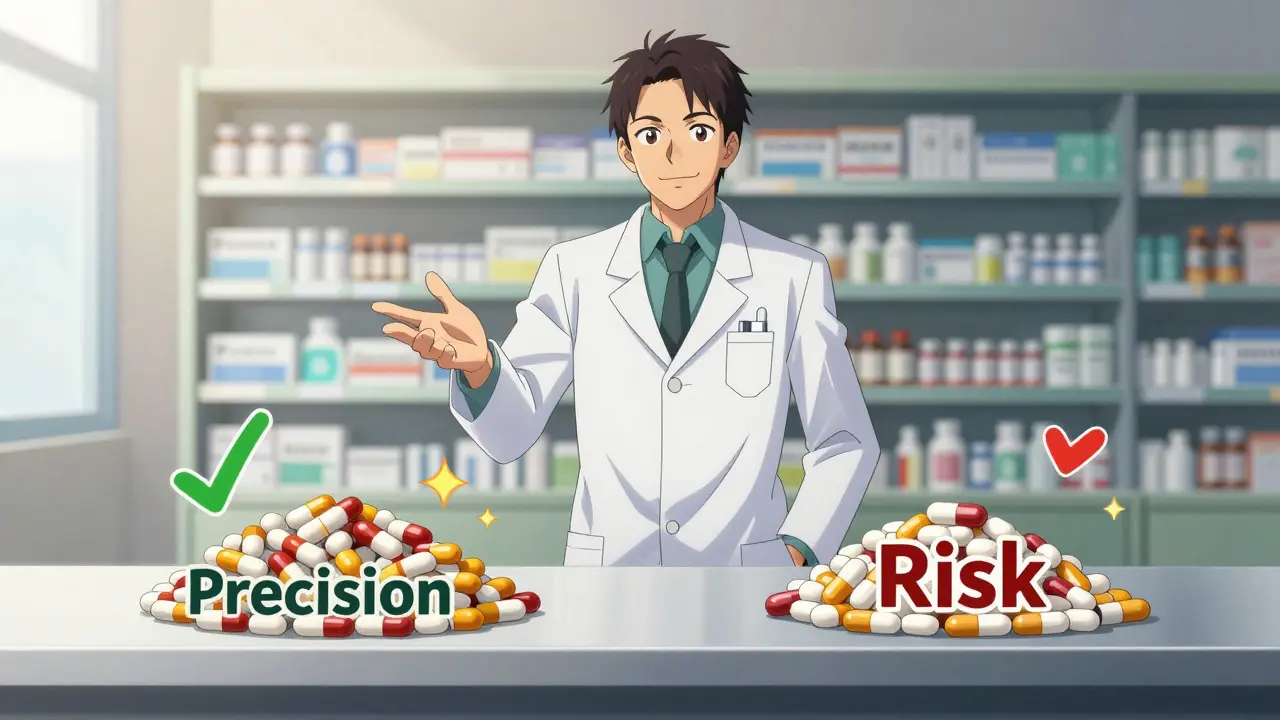 Anime pharmacist comparing single vs combination medicines safely