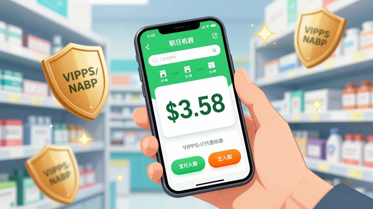 Hand holding phone showing huge savings on antibiotic coupons