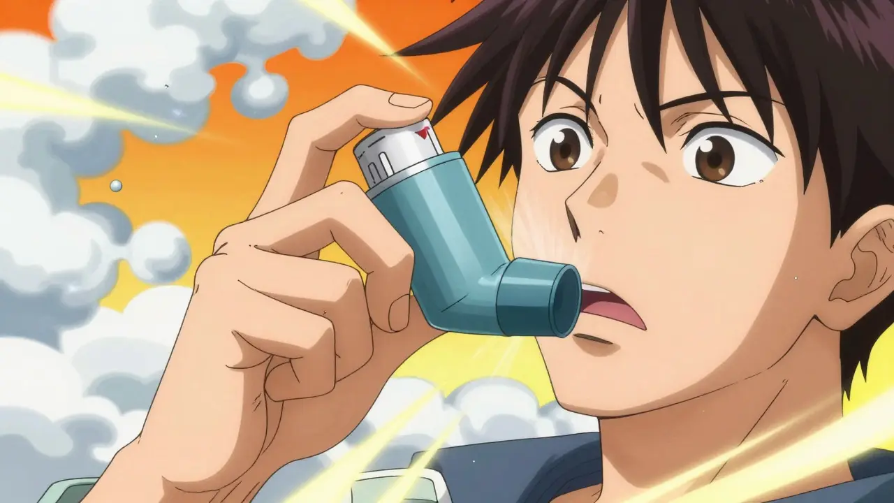Close-up of hands shaking an inhaler with dynamic motion effects