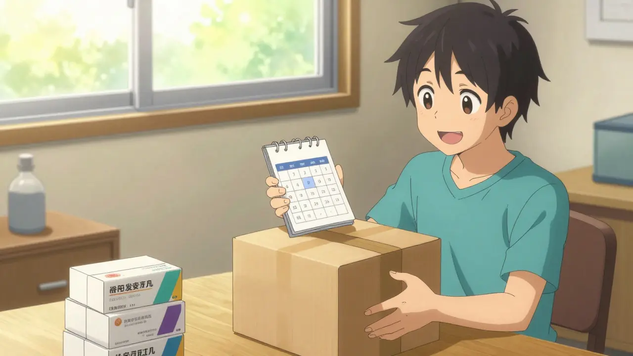 Happy anime character receiving medication delivery at home