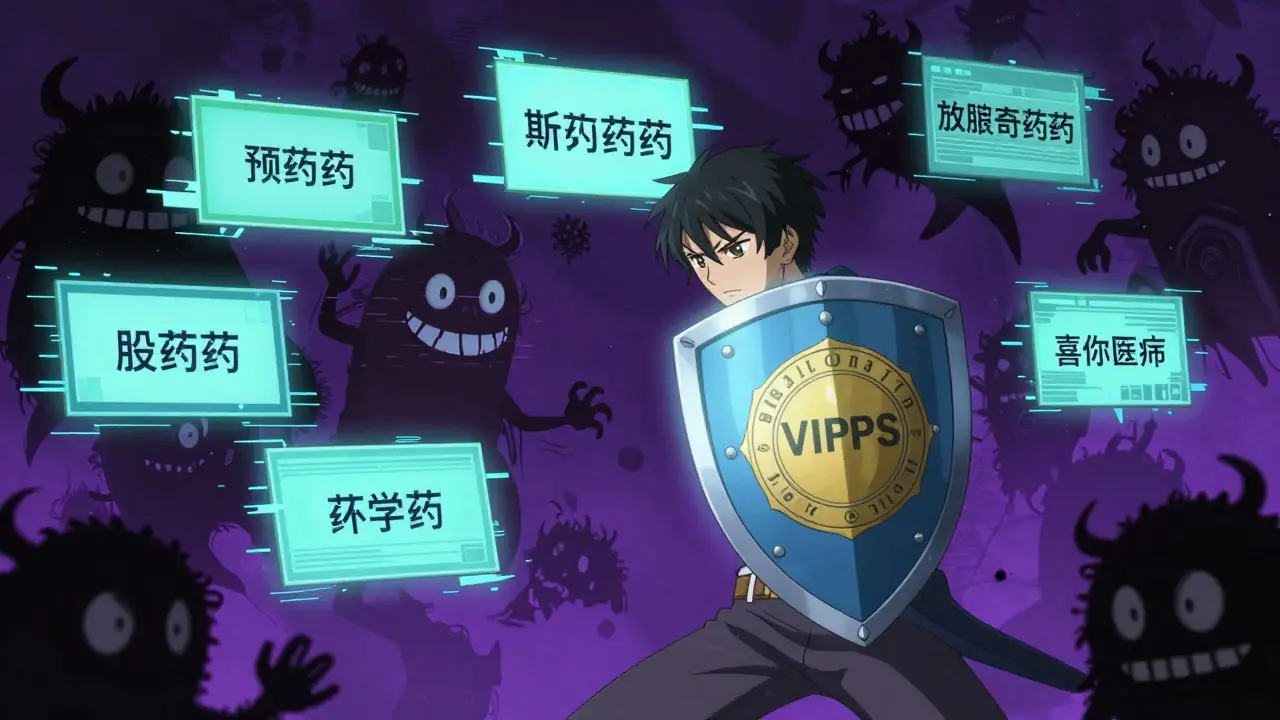 Shounen anime character fighting scam website monsters with safety shield